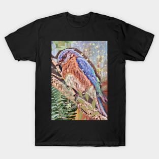 Cute perched blue and brown little bird. T-Shirt